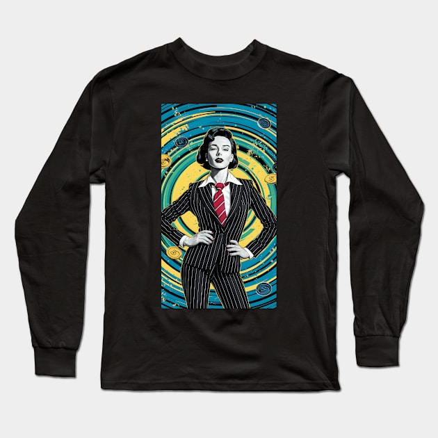 Banker woman pop art Long Sleeve T-Shirt by Spaceboyishere